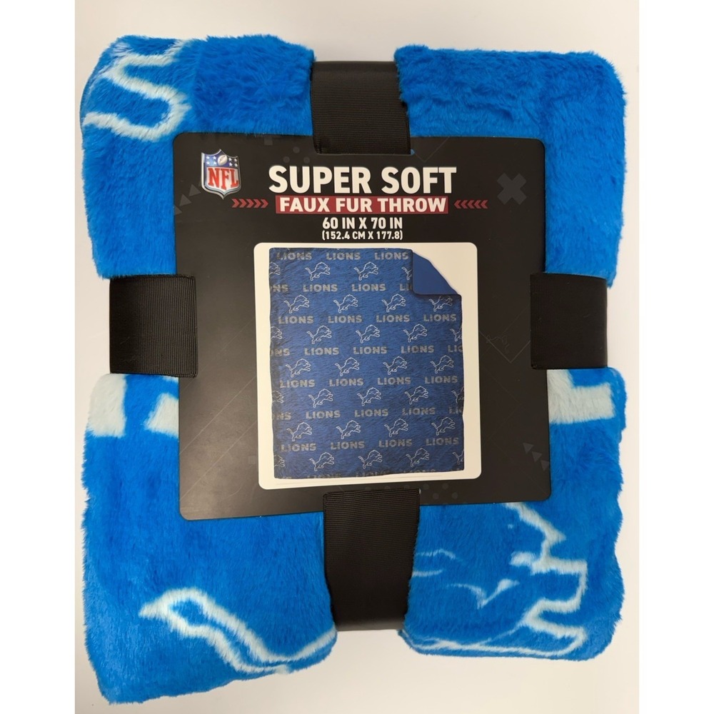 NWT Detroit Lions Throw Blanket 60x70 Plush Honolulu Blue Super Soft Faux Fur
